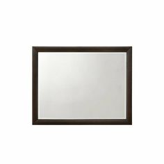 a mirror that is sitting on top of a white wall with a brown border around it