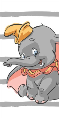 an elephant with a bandana on its head sitting in front of a striped background