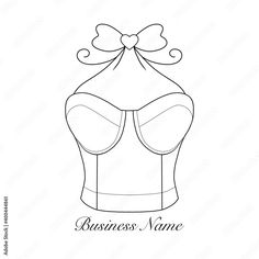 a line drawing of a dress form with the name business name on it and a bow at the top