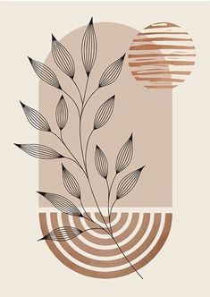 an art print with leaves and circles in the background, on a light brown background