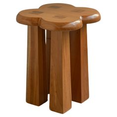 two wooden stools sitting next to each other on top of a white background,