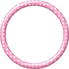 a pink and white polka dot steering wheel cover with an empty space in the center