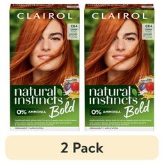 Shine brighter with bold copper hair color with Clairol Natural Instincts Bold Permanent Hair Color Kit in C64 Copper Sunset. This affordable at-home hair color kit provides up to 8 weeks worth of vivid permanent orange hair dye that gently provides glossy, bold coloreven on dark hair color. Intensely pigmented, the copper hair dye works on many shades. Clairols most gentle permanent hair coloring kit yet, this dermatologically-tested ammonia free hair dye kit has nourishing ingredients like acai extract, guarana extract and argan oil, is safe for textured hair and will give you striking, glossy permanent orange hair color that lasts. The included Moisture Shine moisturizing hair mask conditions and protects hair between colorings for softer, shinier hair. Whether its your first time dyein Ginger Hair Dye, Copper Hair Dye, Bright Copper Hair, Orange Hair Dye, Ginger Hair Dyed, Clairol Hair Color, Dark Hair Dye, Clairol Hair, Ammonia Free Hair Color