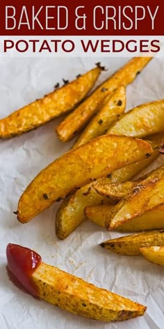 baked and crispy potato wedges with ketchup