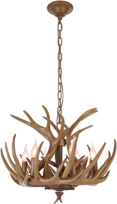 a chandelier with antlers hanging from it's center and four lights on each side