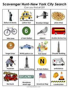 the scavenger hunt new york city search is shown in this printable activity