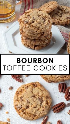 These delicious spiked Bourbon Toffee Cookies have the perfect balance of bourbon flavor with your favorite toffee candy and nuts. If you’re a bourbon lover, enjoy one of these at the end of a long day for a special treat! Bourbon Dessert Recipes, Bourbon Cookies Recipe, Bourbon Toffee, Bourbon Dessert, Bourbon Cookies, Toffee Coffee, Toffee Dessert, Bourbon Recipes, Ultimate Chocolate Chip Cookie