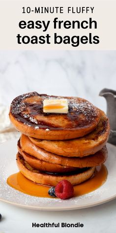 stack of french toast with syrup and butter on top