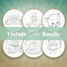 the vintage cats bundle includes four embroidery designs