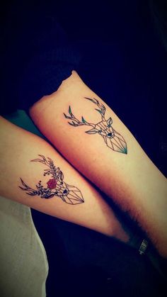 two people with matching tattoos on their legs