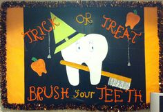 I made this(: Halloween Dental Hygiene Bulletin Board School Nurse Clinic, Nurse Clinic, Health Bulletin Boards, Nurse Decor