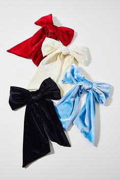 Large hair bow in soft velvet for a luxe touch. This hair clip instantly gives your look a polished femme touch. Features Large velvet hair bow clip Hair clip with a bow detail Velvet ribbon bow Secure clip backing Content + Care Textile, mixed metal Spot clean Imported | Large Velvet Hair Bow Clip in Blue, Women's at Urban Outfitters Bows For Hair, Velvet Hair Bow, Diy Velvet Bow Hair Clips, Blue Hair Bow, Green Velvet Hair Bow, Velvet Bow Hair Clip, Bow Fashion, Large Hair Bows, Velvet Hair