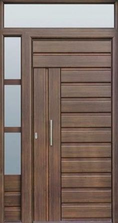 a modern wooden door with glass panels