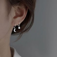 Moon / Star Alloy Drop Earringmeasurement is cm.Product Information Material: 100% Alloy Color: 1 Pair - Moon - Silver Moon Piercing Ears, Dream Piercings, Silver Star Earrings, Double Earrings, Star Moon, Moon Star, Moon Earrings, Drop Earring, Silver Stars