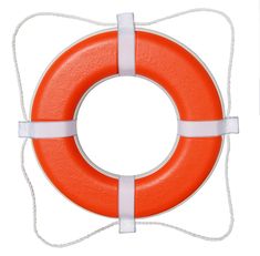 an orange life preserver tied to a white rope