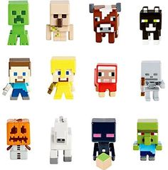 several different types of minecraft figurines sitting on top of each other in front of a white background