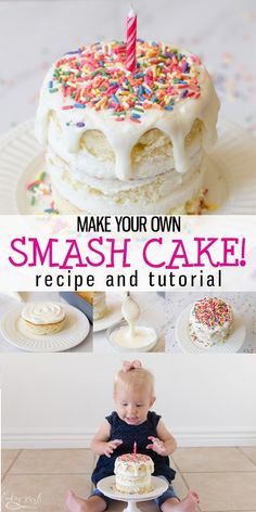 a baby sitting in front of a cake with the words make your own smash cake