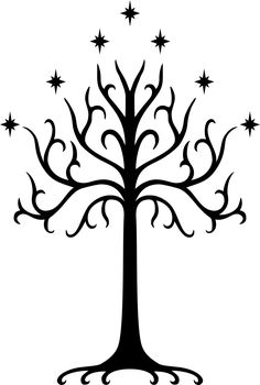 a black and white tree with stars on it