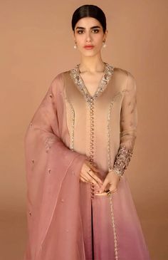 Ombre Dress Indian, Faiza Saqlain, Pakistani Designer Clothes, Pakistani Dress Design, Organza Dupatta, Embroidery Suits, Ombre Color, Indian Fashion Dresses