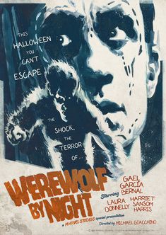 a movie poster for werewolves by night with an image of a man's face