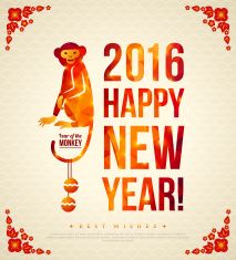 happy new year greeting card with monkey