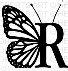 the letter r with a butterfly on it