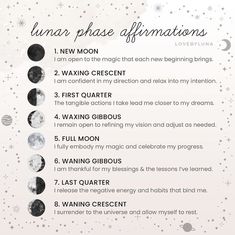 Moon Phase Chart, Women Affirmations, Quotes Money, Lunar Phases, Positivity Quotes, Witch Spirituality, Affirmations Positive