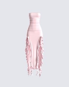 Pure beauty... that's what this dress is 😌 Constructed from jersey, this pink strapless midi is complete with a ruffled edge front slit, and hem that creates an elegant and eye-catching look 💕 Choker sold separately White Corset Dress, Strapless Ruffle Dress, Pink Ruffle, Glam Dresses, Looks Vintage, White Mini Dress, Ruffle Dress, Classy Outfits, Pretty Dresses