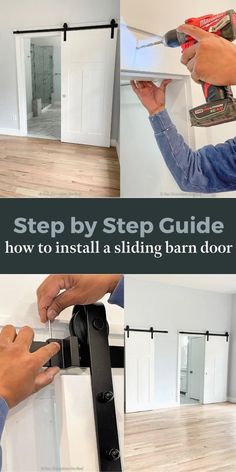 How to install a Sliding Barn Door Bathroom Barn Door Ideas, Barn Door For Bathroom, Door For Bathroom, Double Closet Doors, Barn Bathroom, Bathroom Barn Door, Solid Core Interior Doors, Sliding Barn Door Track