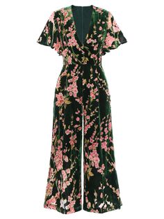 Style Vert, Retro Stage, Plum Blossoms, Vintage Jumpsuit, Wedding Jumpsuit, Velvet Jumpsuit, Standard Dress, Green Jumpsuit, Cocktail Attire