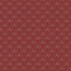 an art deco wallpaper pattern in red and gold, with fan shaped design on the back