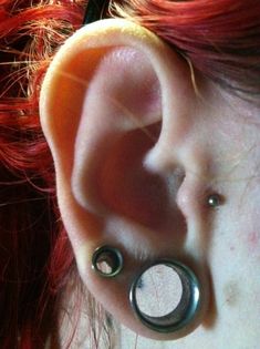 Plug Earrings Gauges, Stretched Ear Lobes, Double Ear Piercings, Stretched Ear, Ear Stretching, Types Of Ear Piercings, Hairstyles Outfits, Cool Ear Piercings, Face Piercings