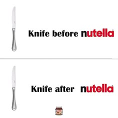 two business cards with knife and nutella on them