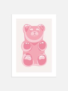 a pink teddy bear with bubbles on it's face is shown in front of a white background