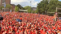 a large group of people in orange shirts