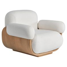 a white chair sitting on top of a wooden base