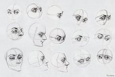 a bunch of different types of faces drawn in pencil