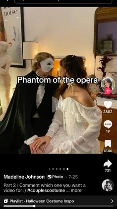 a man and woman sitting next to each other in front of a mirror with the caption'phantatom of the opera '