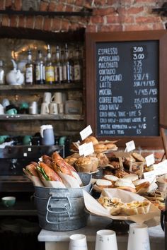 the food is on display at the bar and ready for customers to eat it out