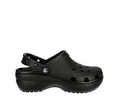 Crocs Classic Bae Women's Platform Clog Lift your style with this fun Crocs Classic Bae women's platform Clog. With a synthetic upper and customizable backstrap for personalization with Jibbitz charms, this Slip-On Clog has more edge. The Croslite cushioning gives classic Crocs comfort with a platform outsole to give this Shoe enough height for you to make a statement. Synthetic upper Slip-On Customizable backstrap Croslite foam cushioningUltra-contoured platform outsole Classic Crocs, Black Crocs, Platform Clogs, Rack Room, Room Shoes, Platform Sandals, Clogs, Slip On, Charms