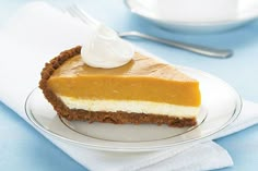 a slice of pumpkin pie on a plate