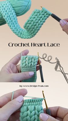 #Two_Yarn_Crochet_Stitch #Crochet_Lace_Design #Crochet_Lace_Projects #Crochet_Designs_Pattern_Stitches Crochet Heart Lace Pattern, Easy Beautiful Crochet Stitches, How To Crochet Different Stitches, Heart Crochet Stitch, Heart Stitch Crochet, Crochet Lace Cord, 2 Yarn Crochet, Elastic Crochet Stitch