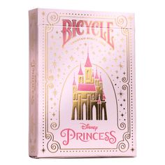 the disney princess playing cards are pink and gold