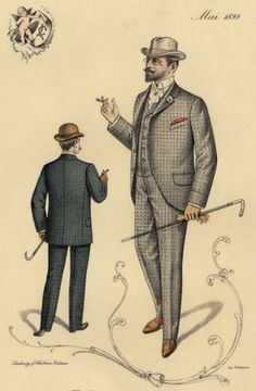 Paris 1899 Belle Epoque Fashion Men Suit Hat - Original Large lithograph Belle Epoque Fashion, Suit Hat