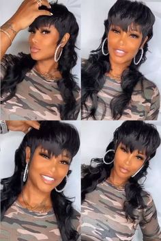 Fashion Wigs With Bangs Mullet Body Wave Glueless Human Hair For Women Party Wig | eBay Black Women Mullet Hairstyles, 4c Haircut, Mullet Wigs, Mullet Hair, Mullet Wig, Pixie Wig, Short Weave, Weave Ponytail, Mohawks