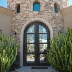 iron french double door with round top and hurricane proof glass Spanish Exterior, Mediterranean Homes Exterior, French Double Doors, Steel French Doors, Iron Entry Doors, Door Sweep, Double French Doors, Front Door Entrance, Pivot Doors