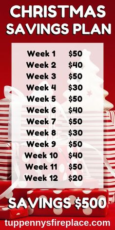 a christmas savings plan with red and white presents