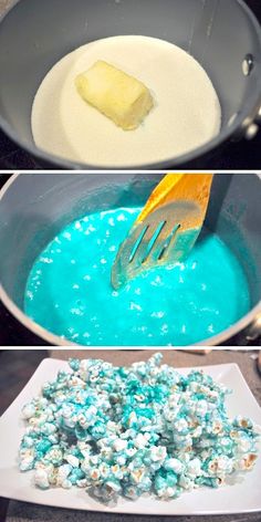 the process of making blue and white marshmallows