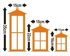 the measurements for different windows and doors are shown in an orange color with arrows pointing to them