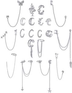 a bunch of different types of jewelry on a white background